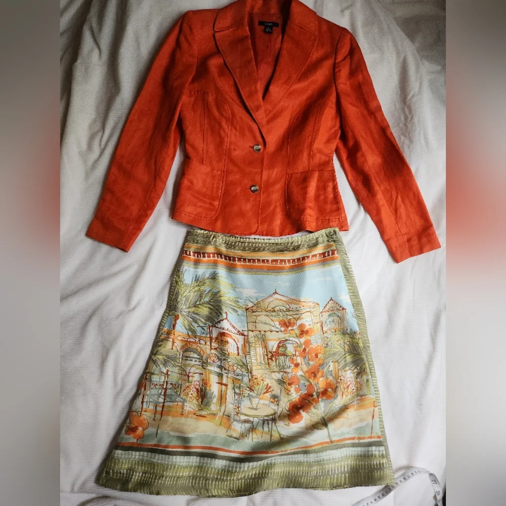 Sigrid Olsen 100% Silk Skirt Artsy Outdoor Cafe Print Sz 4 Nwot. SKIRT ONLY